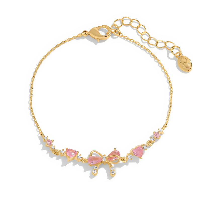Pink Zircon Bow Knot Love Heart Chain Bracelet