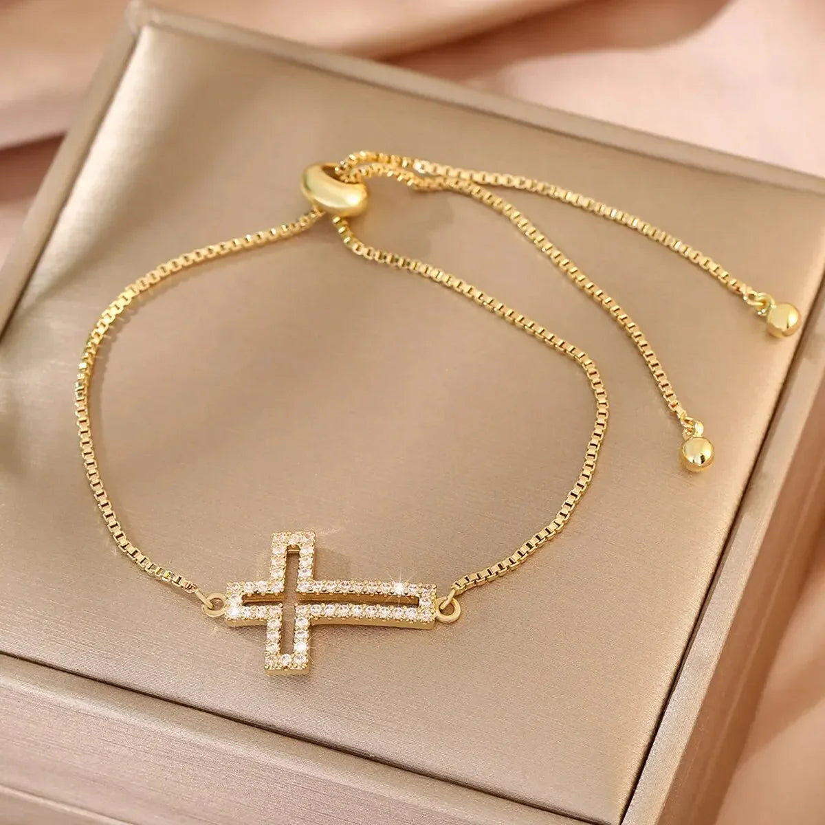 Rhinestone Cross Charm Bracelet