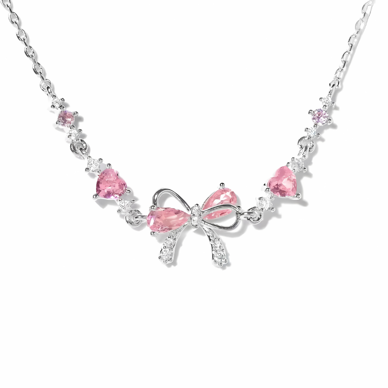 Pink Zircon Bow Knot Love Heart Chain Bracelet