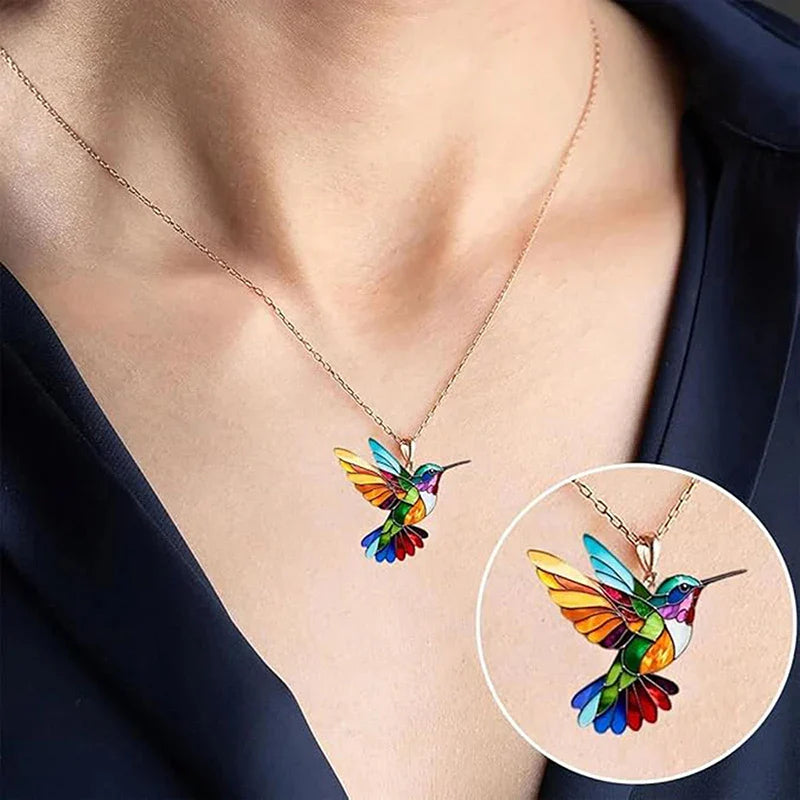 Acrylic Colorful Hummingbird Necklace