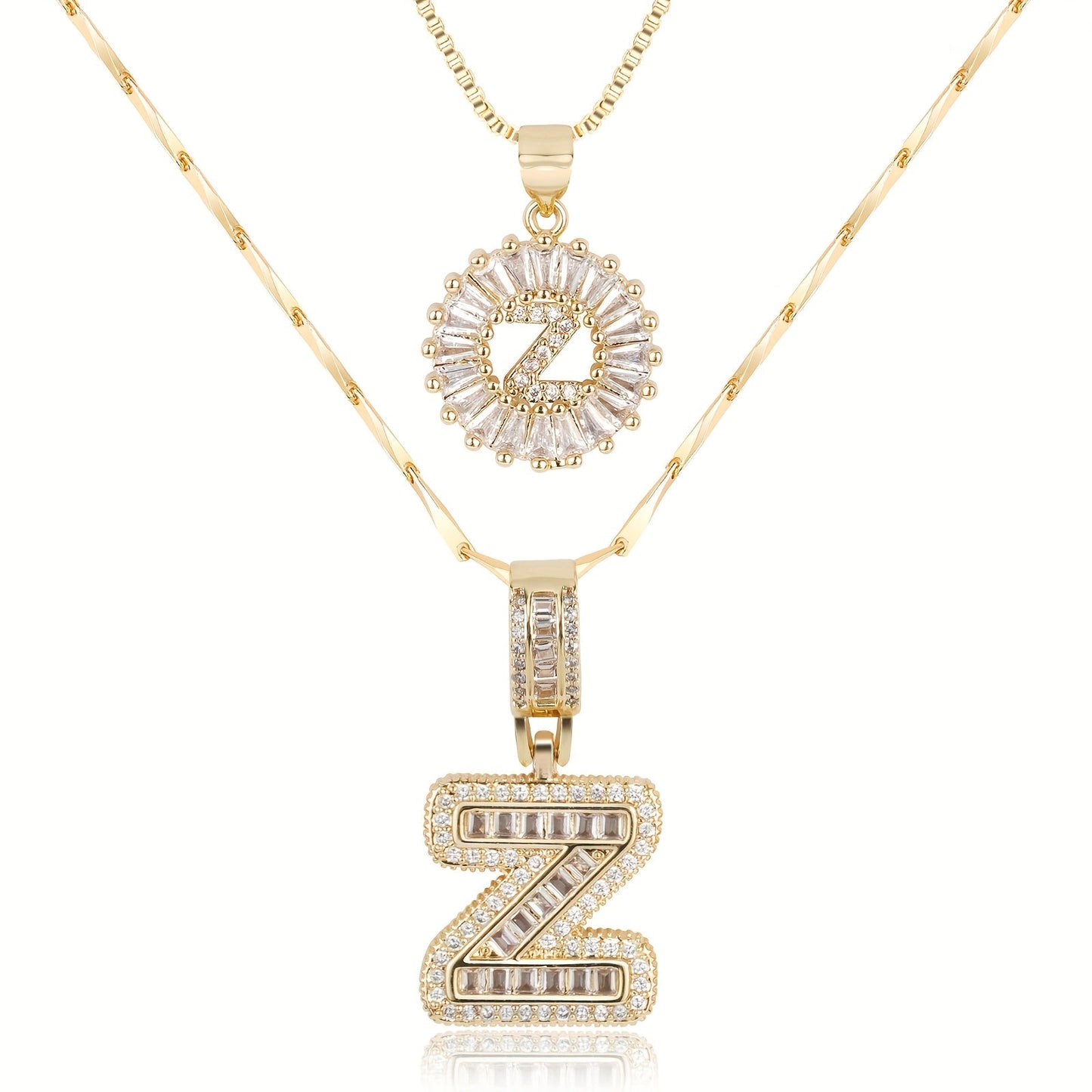 Diamond Letter Initial Necklace (2 Necklaces)