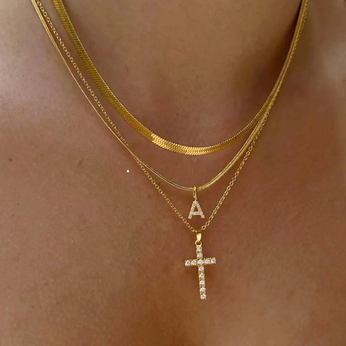 3pc 14k Diamond Accented Initial & Cross Necklace Set