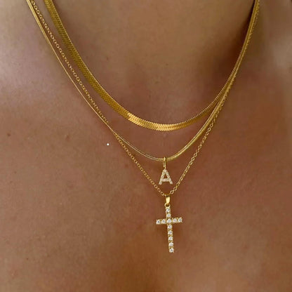 3pc 14k Diamond Accented Initial & Cross Necklace Set