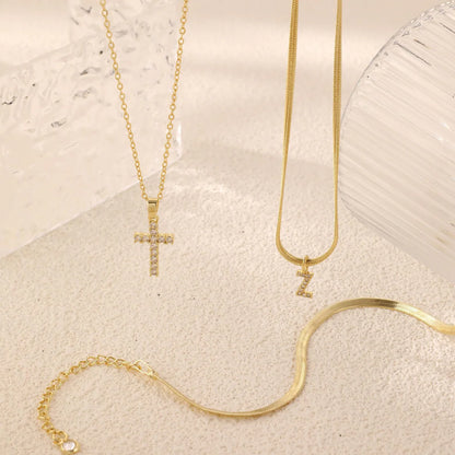 3pc 14k Diamond Accented Initial & Cross Necklace Set
