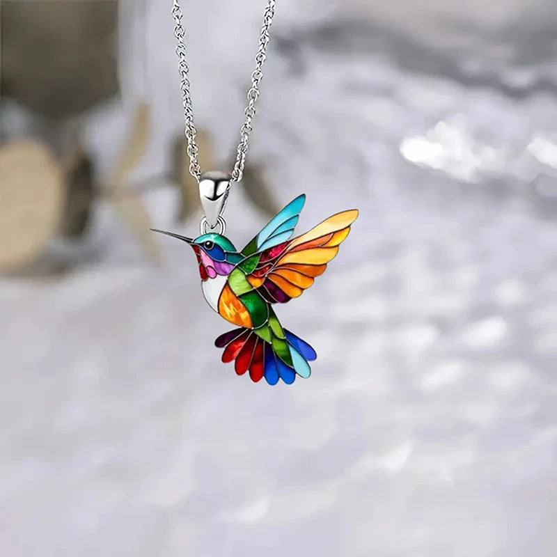 Acrylic Colorful Hummingbird Necklace