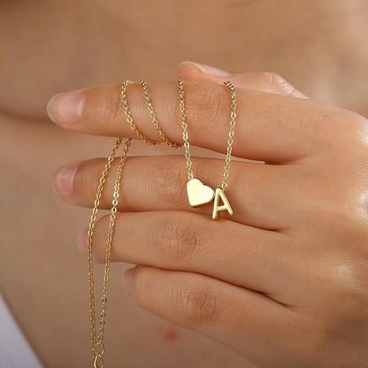 18k Real Gold Plated Heart Initial Necklace
