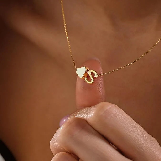 18k Real Gold Plated Heart Initial Necklace