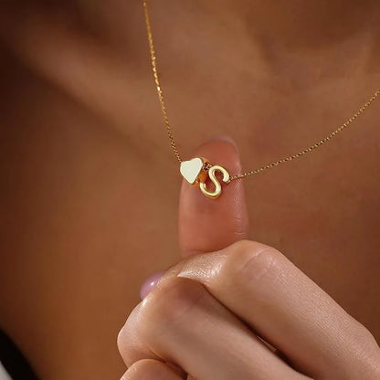 18k Real Gold Plated Heart Initial Necklace