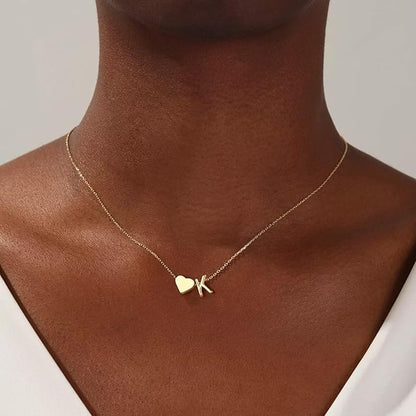 18k Real Gold Plated Heart Initial Necklace