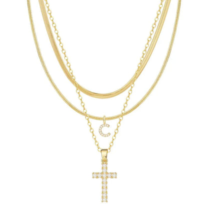 3pc 14k Diamond Accented Initial & Cross Necklace Set