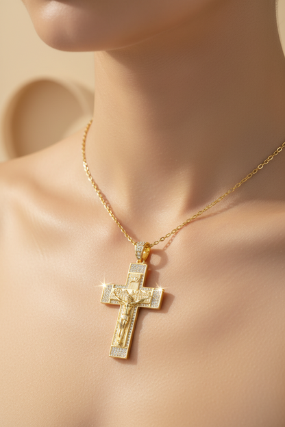 14K Gold Plated Jesus Christ Crucifix Necklace