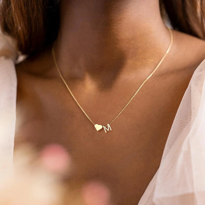 18k Real Gold Plated Heart Initial Necklace