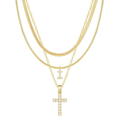3pc 14k Diamond Accented Initial & Cross Necklace Set