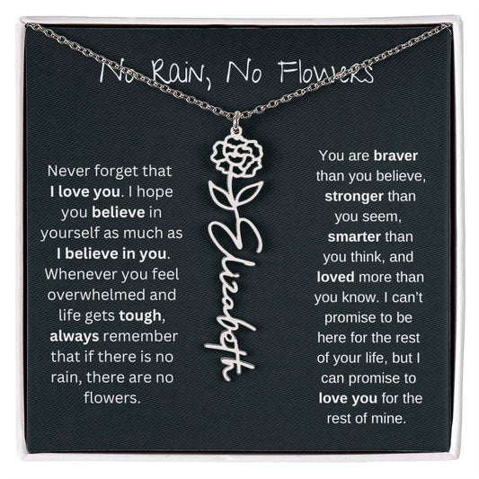 No Rain No Flowers - Personalised Necklace