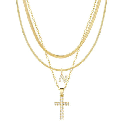 3pc 14k Diamond Accented Initial & Cross Necklace Set