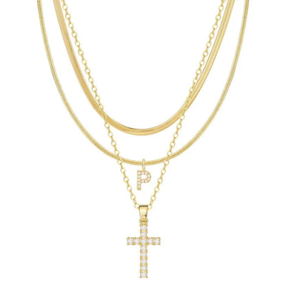 3pc 14k Diamond Accented Initial & Cross Necklace Set