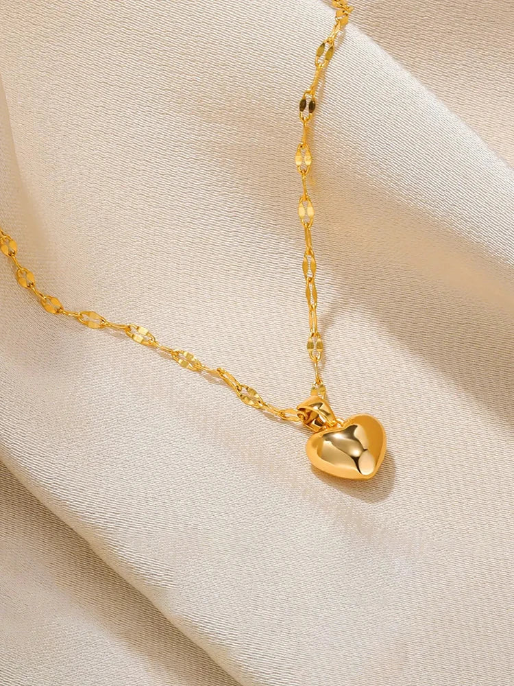 Gold Heart Charm Pendant Necklace