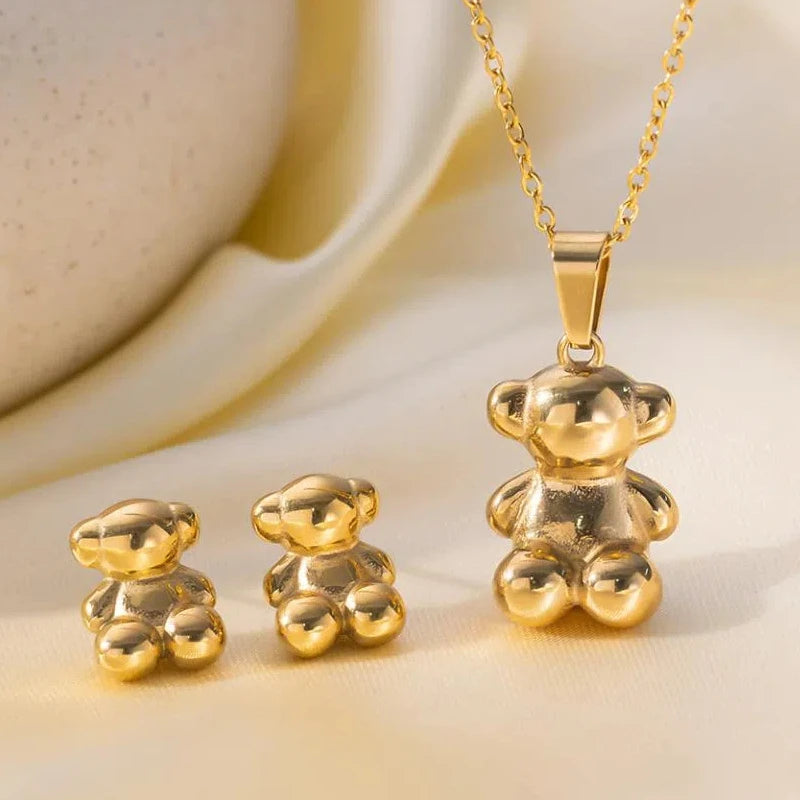 3D Cute Bear Earrings and Necklace Set