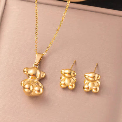 3D Cute Bear Earrings and Necklace Set