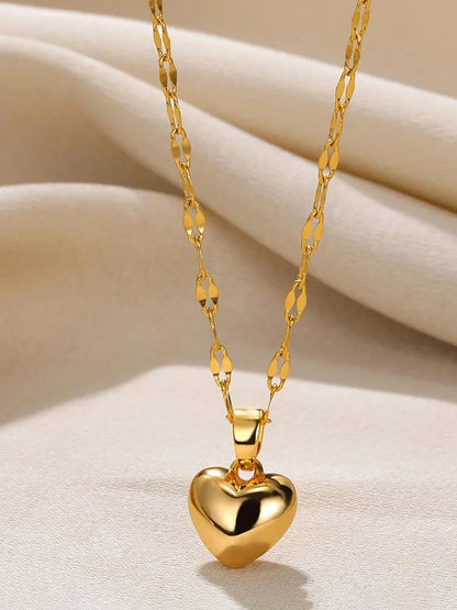 Gold Heart Charm Pendant Necklace