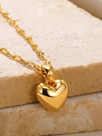 Gold Heart Charm Pendant Necklace