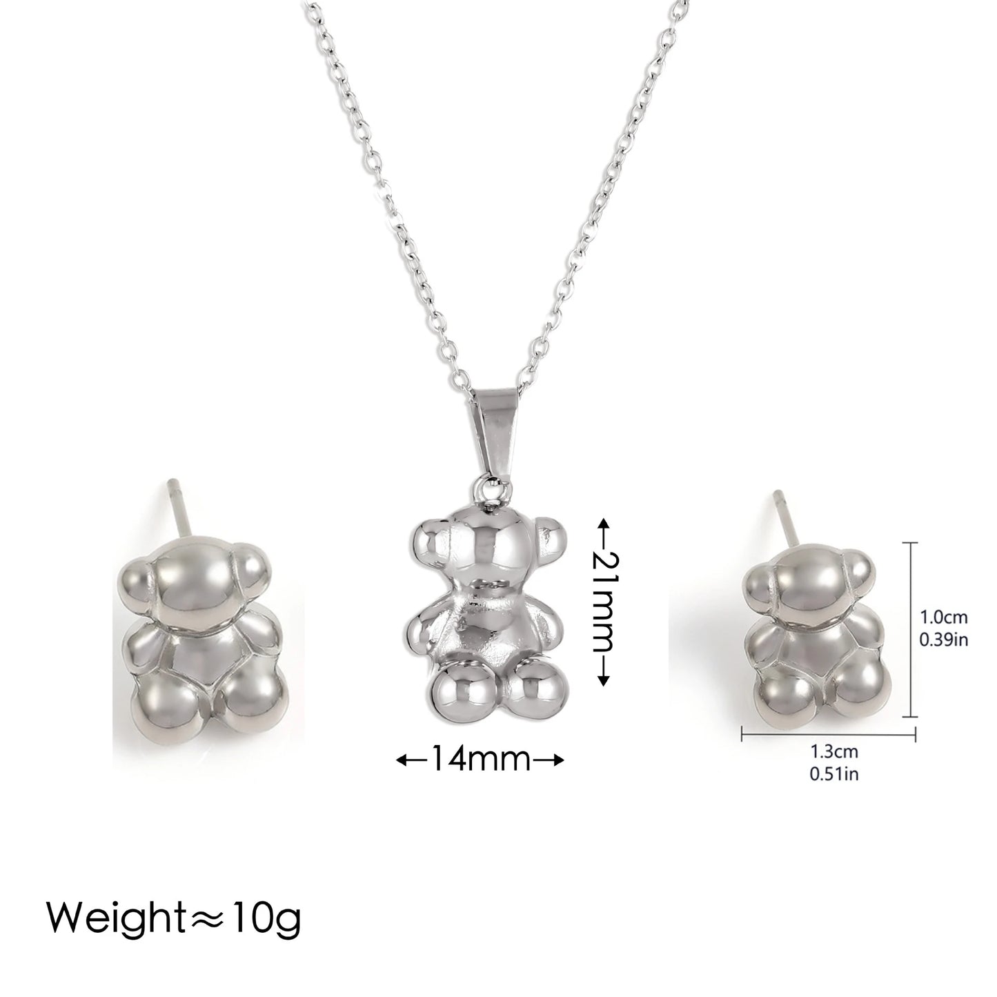 3D Cute Bear Earrings and Necklace Set